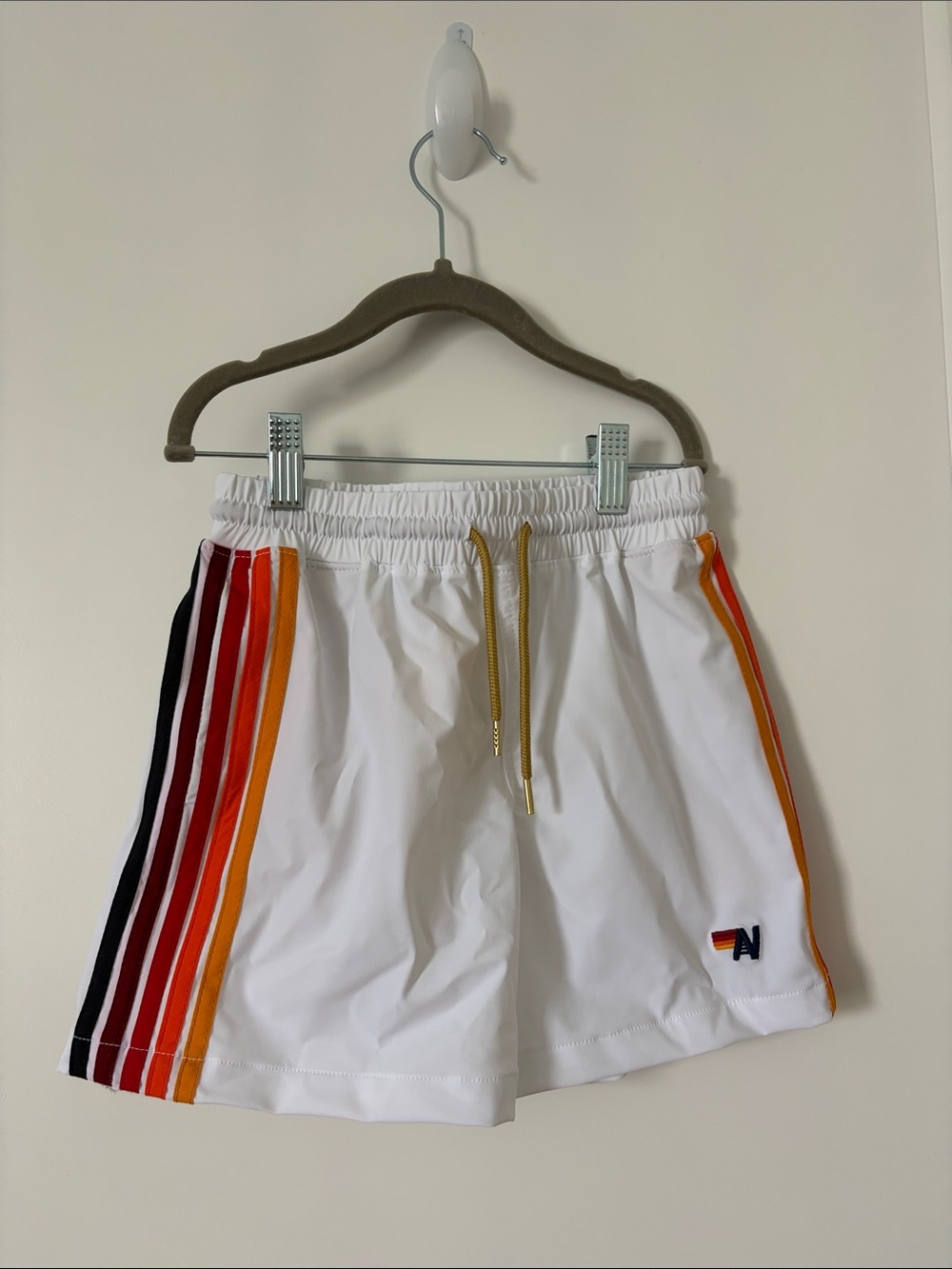 Aviator Nation White Shorts with Multi-Stripe Side Panels